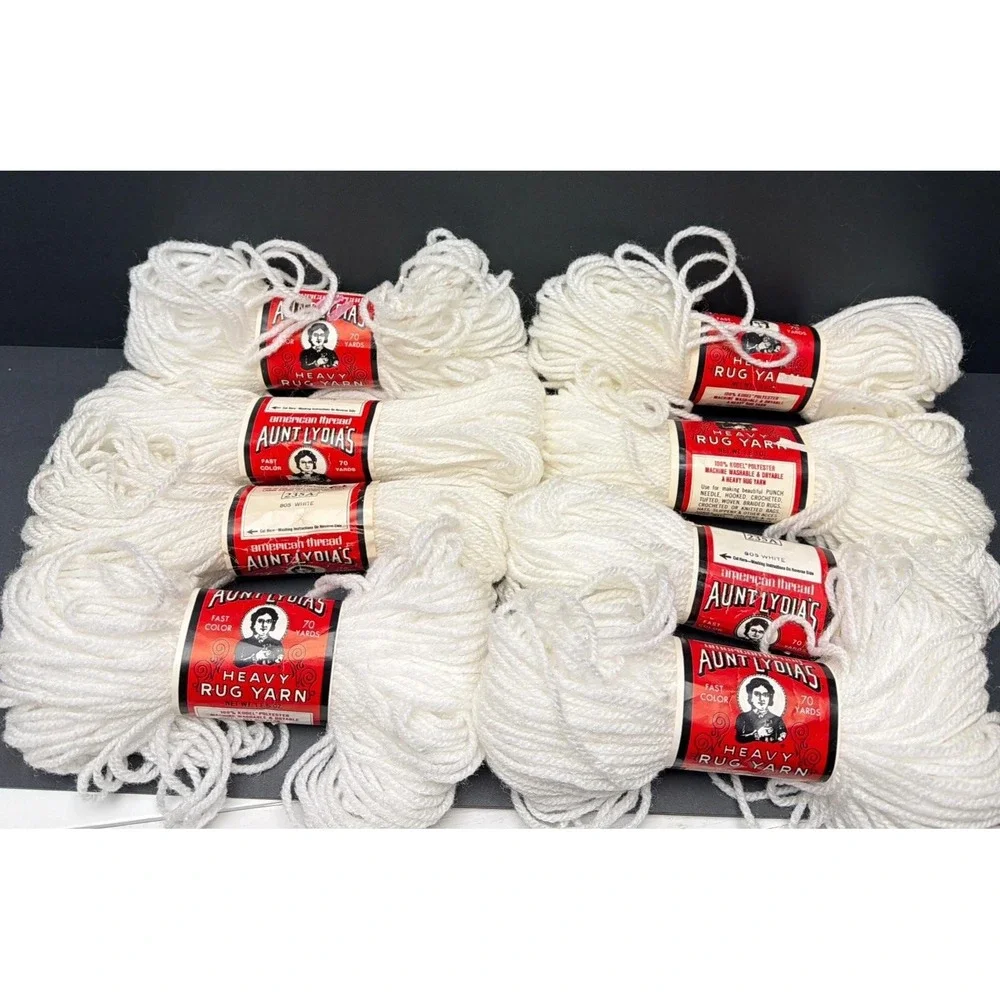 Aunt Lydia's Heavy Rug Yarn 70 yds Each #805 White 8 Skeins Vtg
